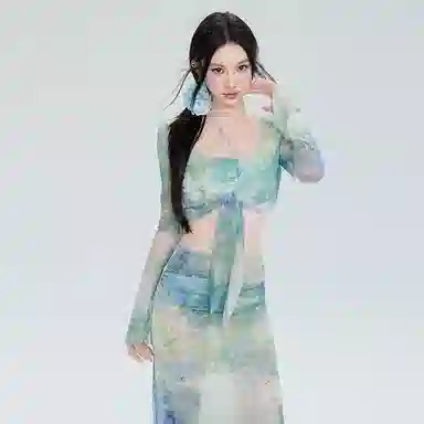 轻迎 合身薄款长袖泳衣套装 女款