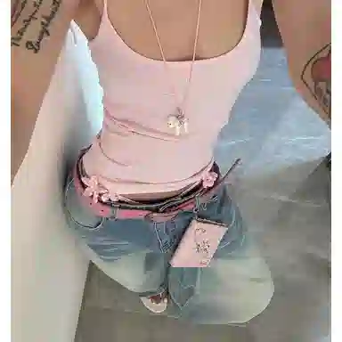 轻迎 美式复古做旧纹路时尚百搭阔腿宽松显瘦直筒弯刀拖地牛仔裤 女款