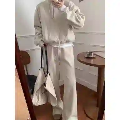 轻迎 韩系加绒立领卫衣慵懒宽松设计感卫裤两件套潮休闲套装 女款