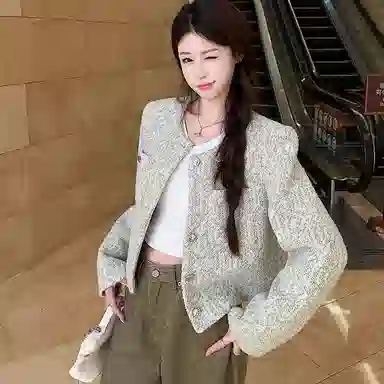 轻迎 法式小香风粗花呢短款外套高级感气质夹棉上衣夹克 女款