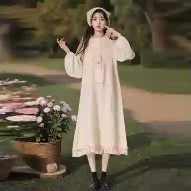 轻迎 甜美可爱小猫无袖针织连衣裙学生搭配圆领长袖衬衫裙装套装 女款