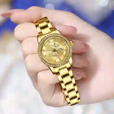 梦特娇  法国巴黎品牌 简约个性 休闲时尚女士手表夜光防水 精美礼盒 石英机芯 精钢表带 国表 男女同款 金色表盘