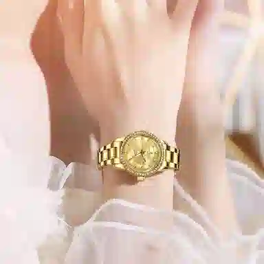 梦特娇  法国巴黎品牌 简约个性 休闲时尚女士手表夜光防水 精美礼盒 石英机芯 精钢表带 国表 男女同款 金色表盘