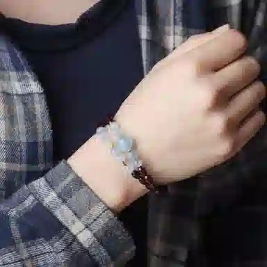 檀欣 新中式 风生水起 高油密双圈叠戴小米珠海蓝宝转运珠文玩佛珠#好运 高档红木简约设计手饰珠串 紫檀属 手串 男女同款情侣款