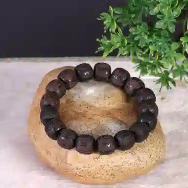 檀欣 新中式国风 浮雕刻六字真言念珠佛珠  转运珠 黑檀 木作手串 男女同款情侣款 黑檀