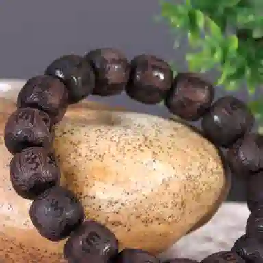 檀欣 新中式国风 浮雕刻六字真言念珠佛珠  转运珠 黑檀 木作手串 男女同款情侣款 黑檀
