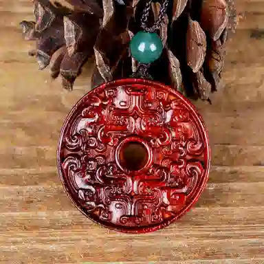 檀欣 新中式 招财进宝 精雕刻饕餮纹貔貅吊坠平安扣个性吞金兽毛衣链 国潮复古实木挂饰 紫檀属 木作项链 男女同款情侣款