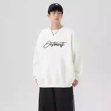 海底小纵队 美式复古猫英文品牌涂鸦印花重磅圆领落肩卫衣 男女同款