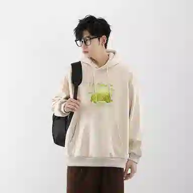 海底小纵队 美式高街复古油画创意花卉个性字母印花简约基础款重磅舒适百搭宽松休闲时尚高级感套头落肩校园风长袖卫衣 男女同款