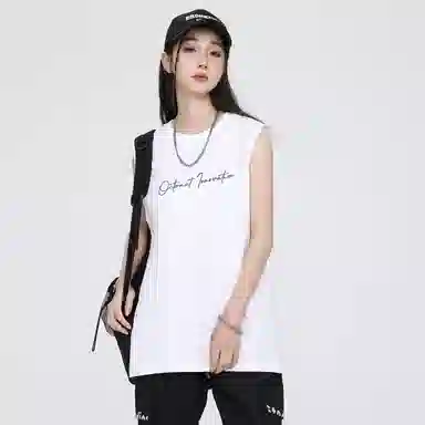 海底小纵队 美式高街手绘闪电恶魔之眼艺术字母背面印花宽松创意街头时尚宽松百搭圆领纯棉透气亲肤时尚吸湿排汗速干背心 男女同款