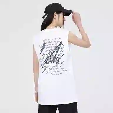 海底小纵队 美式高街手绘闪电恶魔之眼艺术字母背面印花宽松创意街头时尚宽松百搭圆领纯棉透气亲肤时尚吸湿排汗速干背心 男女同款