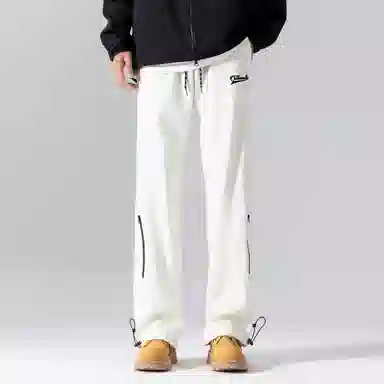 海底小纵队 美式高街基础字母印花潮流时尚百搭显瘦日常通勤简约基础拼接直筒休闲裤 男女同款