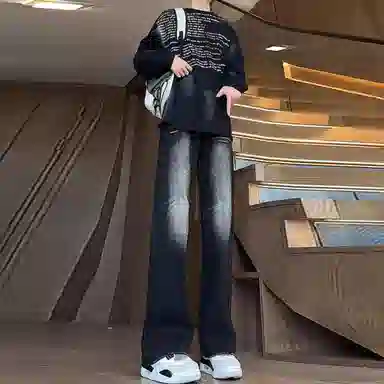 寻星记 美式高街复古舒适百搭直筒阔腿微喇日常通勤长裤牛仔裤 男女同款