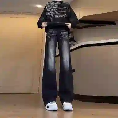 寻星记 美式高街复古舒适百搭直筒阔腿微喇日常通勤长裤牛仔裤 男女同款