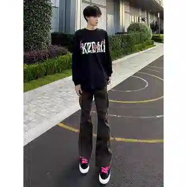 轻迎 美式复古迷彩工装多口袋微喇弯刀风高街潮牌痞帅小众高级感裤子牛仔裤 男款