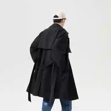 美式复古纯色双排扣中长款休闲百搭翻领过膝长袖外套风衣 男女同款