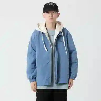 红蜻蜓 美式复古品牌连帽宽松假两件纯色拉链长袖夹克外套 男女同款