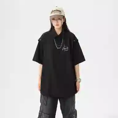 红蜻蜓 美式复古设计感高级宽松舒适百搭日常通勤潮流时尚简约直筒短袖衬衫 男女同款