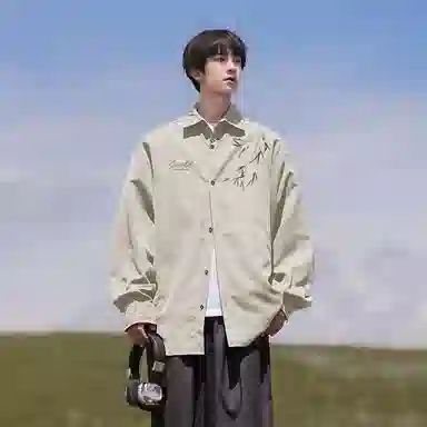 红蜻蜓 美式复古潮牌字母设计纯色条纹外套男高级感痞帅春季情侣夹克衫长袖衬衫 男女同款
