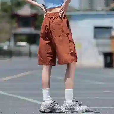 红蜻蜓 美式高街复古花体字母印花大口袋通勤百搭休闲工装短裤 男女同款