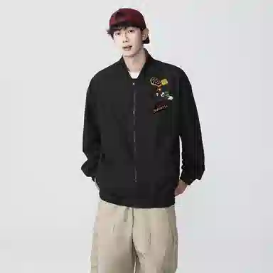 红蜻蜓 美式复古卡通图案数字字母印花无性别主义宽松百搭舒适防风保暖休闲棒球服外套夹克 男女同款