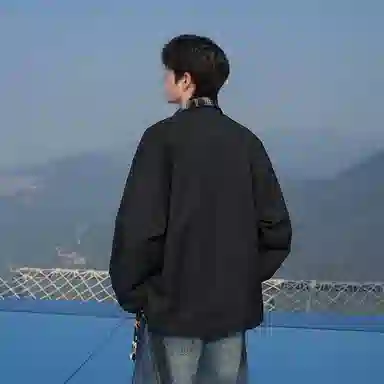红蜻蜓 美式高街双面穿格纹设计数字字母印花宽松百搭舒适防风防水休闲棒球服立领外套夹克 男女同款