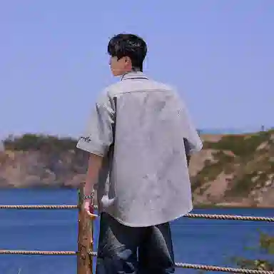 红蜻蜓 美式高街复古潮流条纹线条无性别主义设计经典通勤外穿短袖衬衫 男女同款