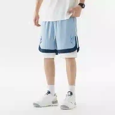 红蜻蜓 美式重磅复古高街设计感经典假两件高级舒适宽松百搭日常通勤潮流时尚简约直筒休闲短裤 男女同款