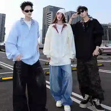 红蜻蜓 美式复古高街设计感翻领格纹拼色经典高级舒适宽松休闲百搭日常通勤潮流时尚简约直筒防晒服 男女同款