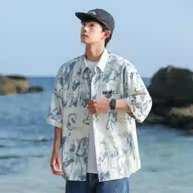 红蜻蜓 日系少年感清新学院风休闲宽松高街扎染创意通勤短袖衬衫 男女同款