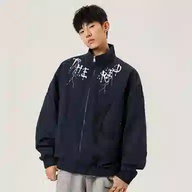 红蜻蜓 美式高街复古闪电数字字母印花宽松百搭舒适防风保暖休闲薄款棒球服外套夹克 男女同款