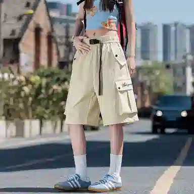 红蜻蜓 美式高街复古时髦特色大口袋耐看大气休闲工装短裤 男女同款