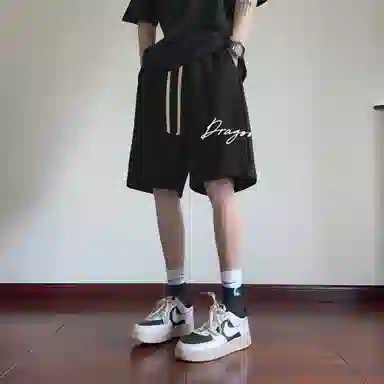 红蜻蜓 美式经典简约运动手写个性日常百搭宽松舒适透气五分休闲短裤 男女同款