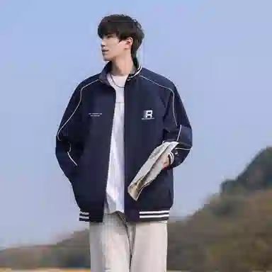 红蜻蜓 美式潮牌复古春秋外套男宽松工装拼色休闲情侣骑行服潮流夹克 男女同款