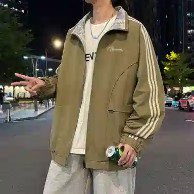红蜻蜓 美式复古侧边条纹三条杠数字字母印花宽松百搭舒适防风保暖休闲棒球服外套夹克 男女同款