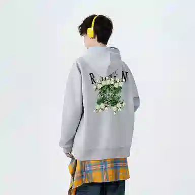 红蜻蜓 美式潮牌复古仿刺绣高街植物花卉设计感宽松舒适百搭日常通勤亲肤纯棉重磅潮流时尚简约长袖连帽卫衣 男女同款