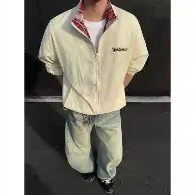 红蜻蜓 美式复古百搭凉感高街简约立领多巴胺格纹宽松防紫外线轻薄防晒服 男女同款