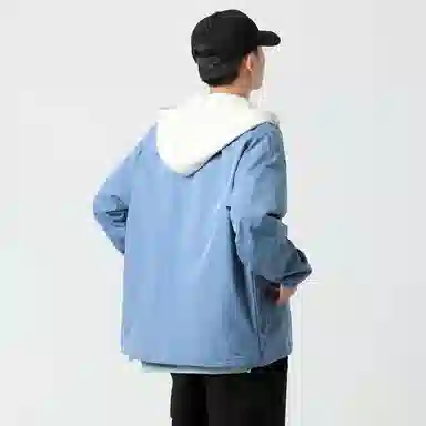 红蜻蜓 美式复古品牌连帽宽松假两件纯色拉链长袖夹克外套 男女同款