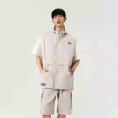 红蜻蜓 美式街头山系清爽卡通动漫连帽纯色潮流坎肩上衣常规休闲无袖背心 男女同款