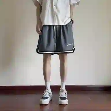 红蜻蜓 美式基础简约纯色条纹拼接宽松跑步健身运动亲肤舒适透气时尚百搭日常休闲短裤 男女同款