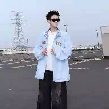 红蜻蜓 美式复古高街设计感拼色经典翻领高级舒适宽松休闲百搭日常通勤潮流时尚简约直筒防晒服 男女同款