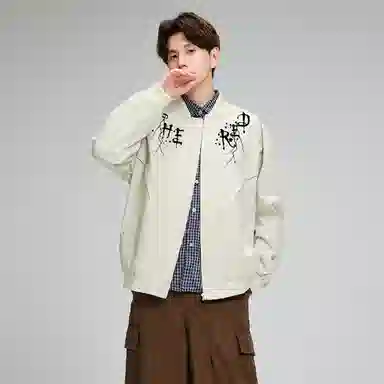 红蜻蜓 美式复古无性别主义纯色潮牌设计感字母数字休闲舒适简约百搭保暖外套夹克 男女同款