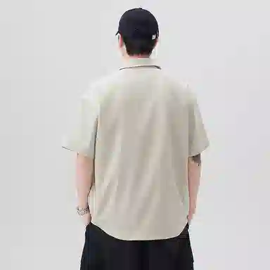 红蜻蜓 美式高街设计感经典高级基础撞色舒适宽松休闲百搭日常通勤潮流时尚简约直筒短袖衬衫 男女同款