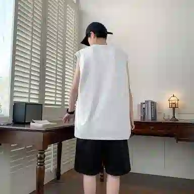 红蜻蜓 美式高街复古少年感学院风无袖上衣纯色户外跑步百搭短裤休闲运动套装 男女同款