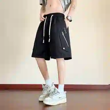 红蜻蜓 美式高街户外城市机能美式宽松舒适百搭直筒阔腿潮牌韩系通勤运动五分裤简约拉链拼接工装休闲短裤 男女同款