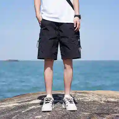 红蜻蜓 美式高街复古潮流通勤百搭纯色设计休闲短裤 男女同款