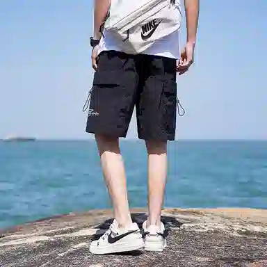 红蜻蜓 美式高街复古潮流通勤百搭纯色设计休闲短裤 男女同款