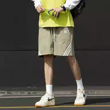 红蜻蜓 美式高街复古舒适百搭个性时尚韩系设计经典条纹系带五分休闲短裤 男女同款