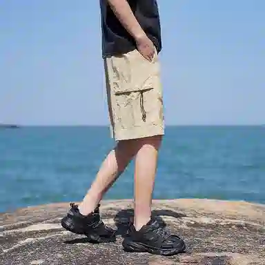 红蜻蜓 美式高街复古潮流通勤百搭纯色设计休闲短裤 男女同款