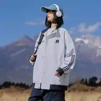 红蜻蜓 美式复古侧边条纹设计连帽数字字母印花宽松百搭舒适防风保暖休闲棒球服外套夹克 男女同款